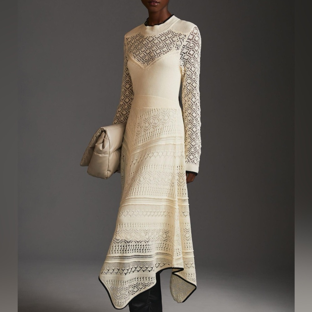 Anthropologie Elegant Cream Knit Lace drapey Dress